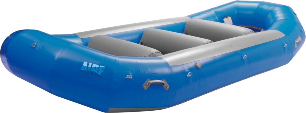 Aire white water raft, blue, with enough room for seven people