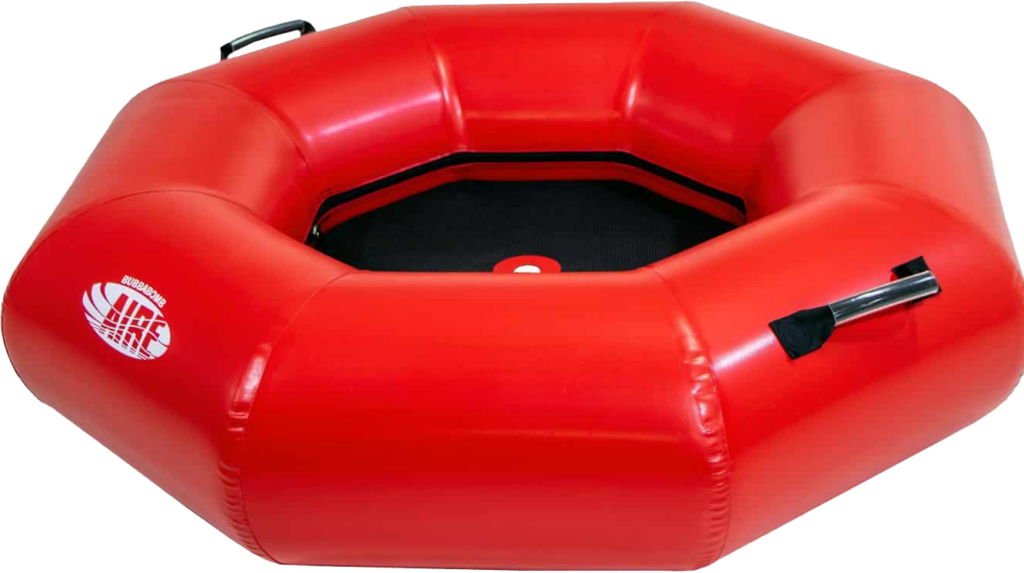 Red, heavy duty Aire rental tube for floating the Payette River